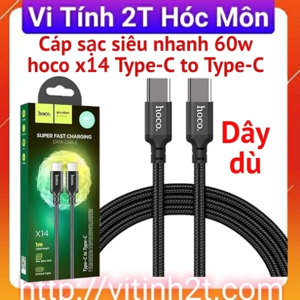 Cáp sạc nhanh PD60W Hoco X14 Type-C to Type-C dây dù siêu bền truyền dữ liệu dài 1M cho Android