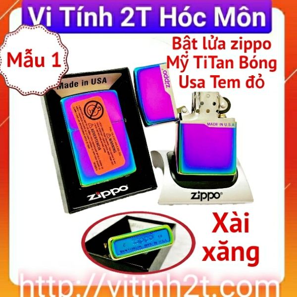 BẬT LỬA ZIPPO MỸ TITAN BÓNG (MẪU 1) - RUỘT USA (CÓ TEM ĐỎ) - (XÀI XĂNG) #TITAN