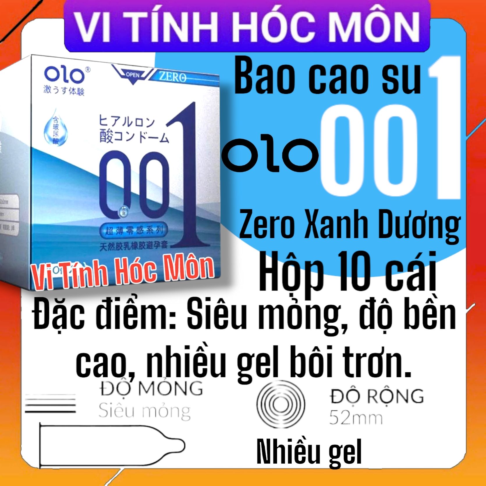 Bao cao su OLO 0.01 Zero Xanh - Siêu mỏng, nhiều gel hộp 10 cái