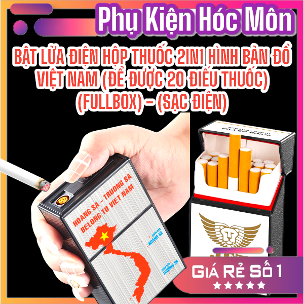 BẬT LỬA ĐIỆN HỘP THUỐC 2IN1 HÌNH BẢN ĐỔ VIỆT NAM (ĐỂ ĐƯỢC 20 ĐIẾU THUỐC) (FULLBOX) - (SẠC ĐIỆN)