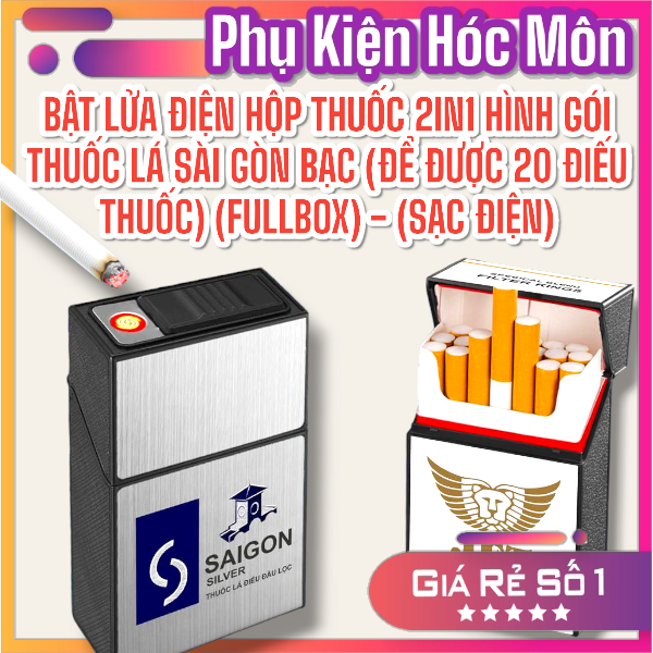 BẬT LỬA ĐIỆN HỘP THUỐC 2IN1 HÌNH GÓI THUỐC LÁ SÀI GÒN BẠC (ĐỂ ĐƯỢC 20 ĐIẾU THUỐC) (FULLBOX) - (SẠC ĐIỆN)