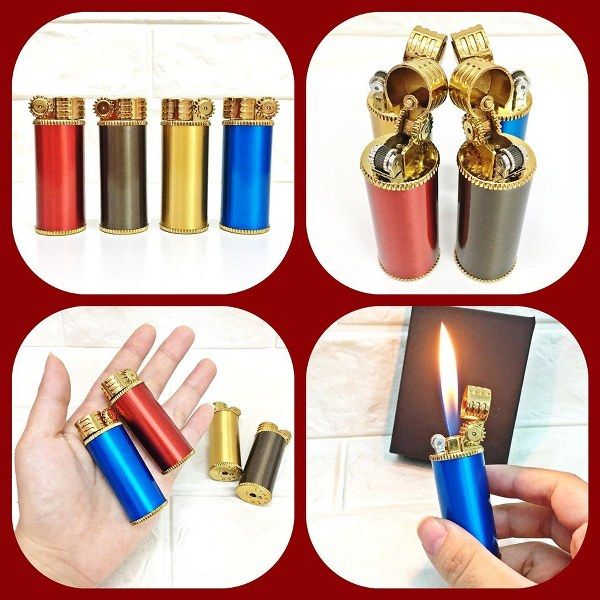BẬT LỬA GAS ĐÁ HÌNH TRỤ NHIỀU MÀU (KIM LOẠI) - (XÀI GAS)