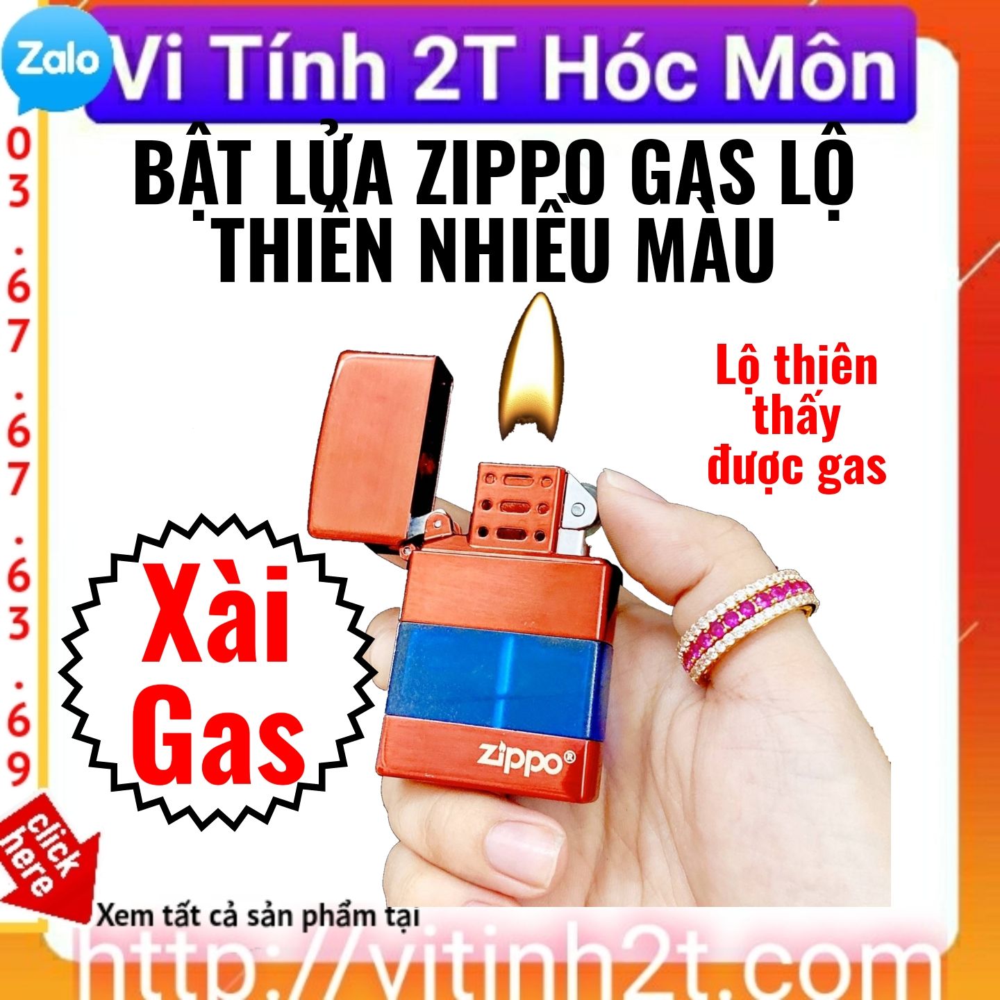 BẬT LỬA ZIPPO GAS LỘ THIÊN NHIỀU MÀU
