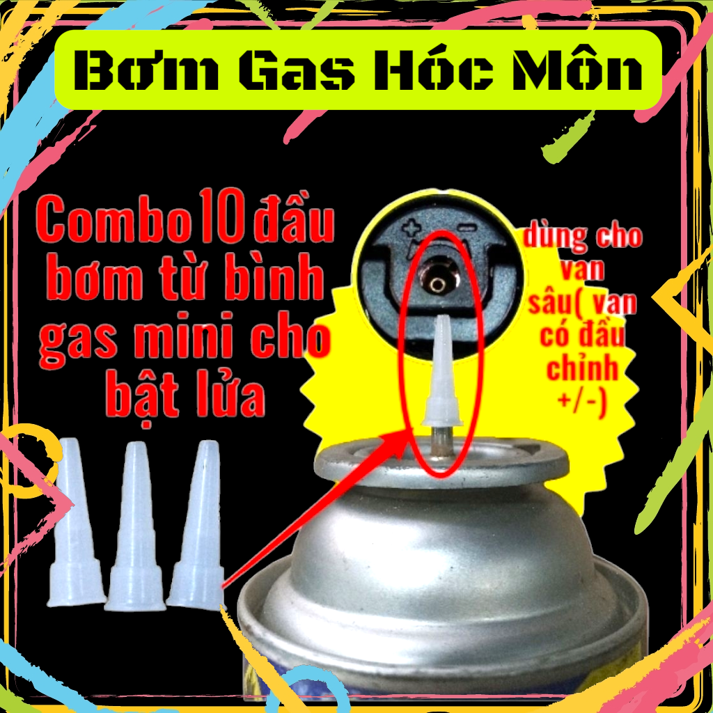 Bộ 10 cái đầu chuyển đổi bơm gas bật lửa bằng bình gas du lịch