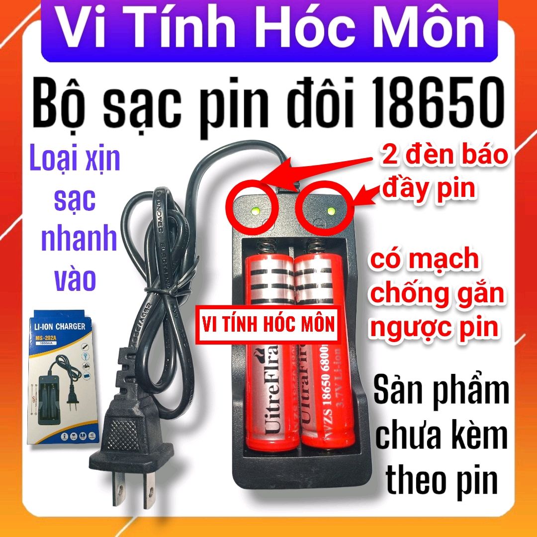 Bộ sạc pin đôi 18650 3.7v 4.2v 2 đèn báo đầy chống ngược cực dây dài Ms-202A