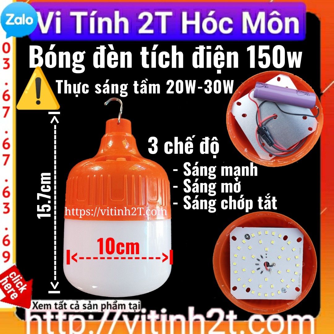 Bóng đèn Led tích điện siêu sáng 100W có móc treo tiện lợi, Đèn led sạc tích điện đa năng cao cấp kèm móc treo