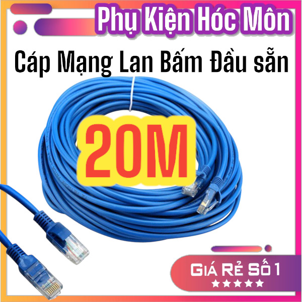 Cáp Mạng LAN Cat5E 20m Bấm Sẵn | Dây Mạng RJ45 Đầu Bấm Sẵn | Kết Nối Máy Tính Camera Modem | Vi Tính Hóc Môn