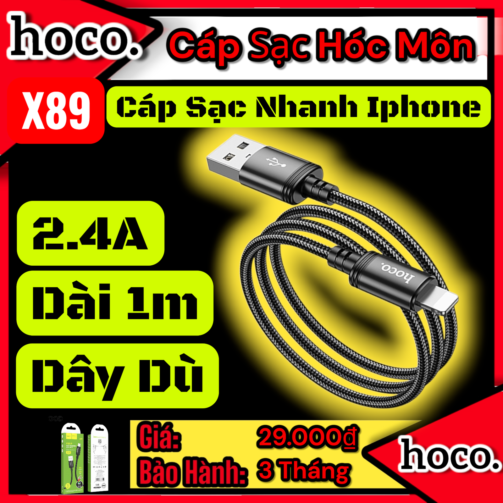 (có VAT) Cáp Sạc Dữ Liệu Hoco X89 USB – iPhone Lightning Chính Hãng | Sạc Nhanh Ổn Định | Truyền Dữ Liệu Tốt | Bền Bỉ | Vi Tính Hóc Môn | hoco Hóc Môn
