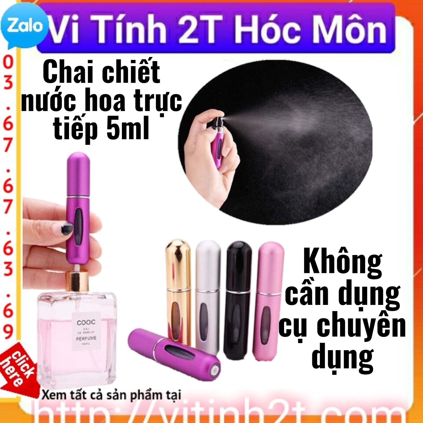 Chai chiết nước hoa trực tiếp 5ml -không cần dụng cụ chuyên dụng