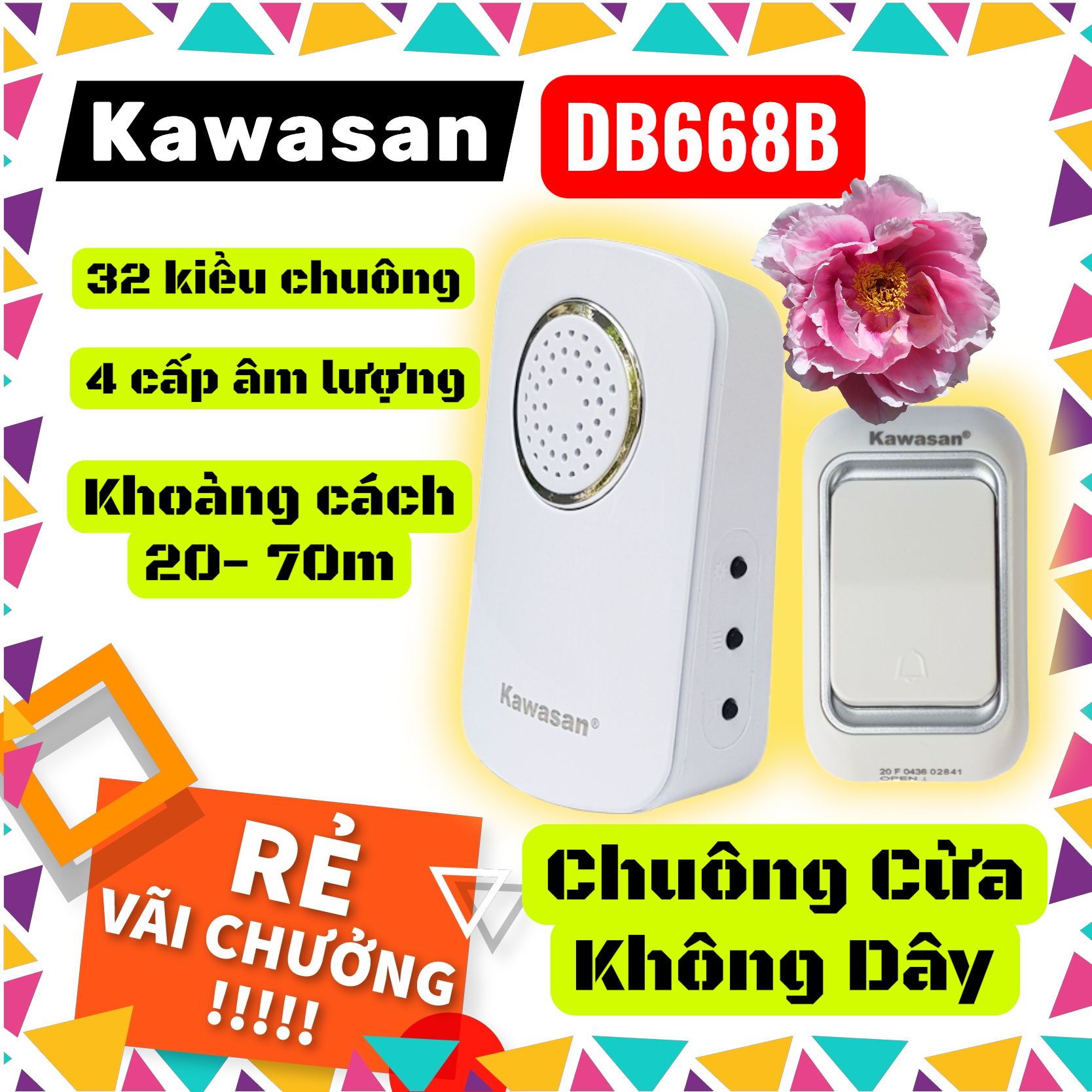 ( Có VAT) Chuông Cửa Không Dây DB668B Chính Hãng Âm Thanh Lớn Kết Nối Ổn Định | Vi Tính Hóc Môn