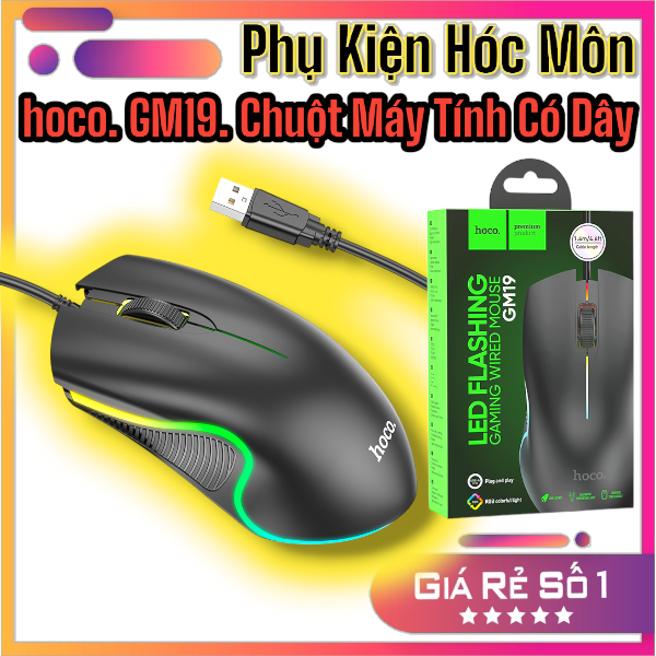 Chuột gaming Hoco GM19 có dây LED nhiều màu | Chuột chơi game chuyên nghiệp | Thiết kế bắt mắt | Độ chính xác cao | Giao nhanh, bảo hành chính hãng | Vi Tính Hóc Môn