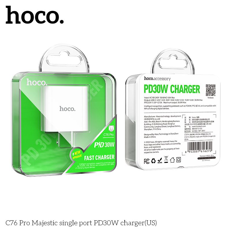 CỐC SẠC HOCO C76 PRO PD30W MỘT CỔNG MAJESTIC (US) Củ Sác