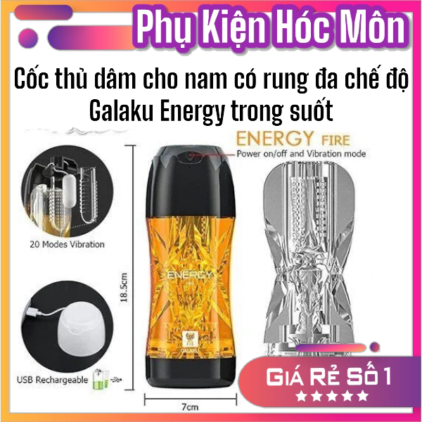 Cốc thủ dâm cho nam có rung đa chế độ Galaku Energy trong suốt