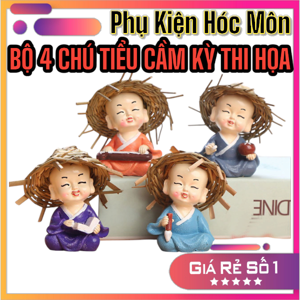 Combo 4 Chú Tiểu Cầm Kỳ Thi Họa | Trang Trí Phòng Thờ | Đồ Phong Thủy Ý Nghĩa | Quà Tặng Bình An | Decor Tượng Chú Tiểu Mini | Vi Tính Hóc Môn