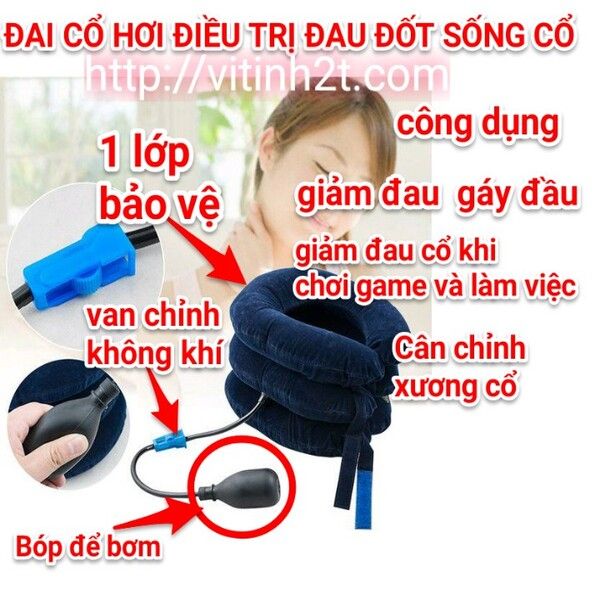 Đai gối hơi trị liệu kéo giãn đốt sống cổ 3 tầng chống mỏi cổ