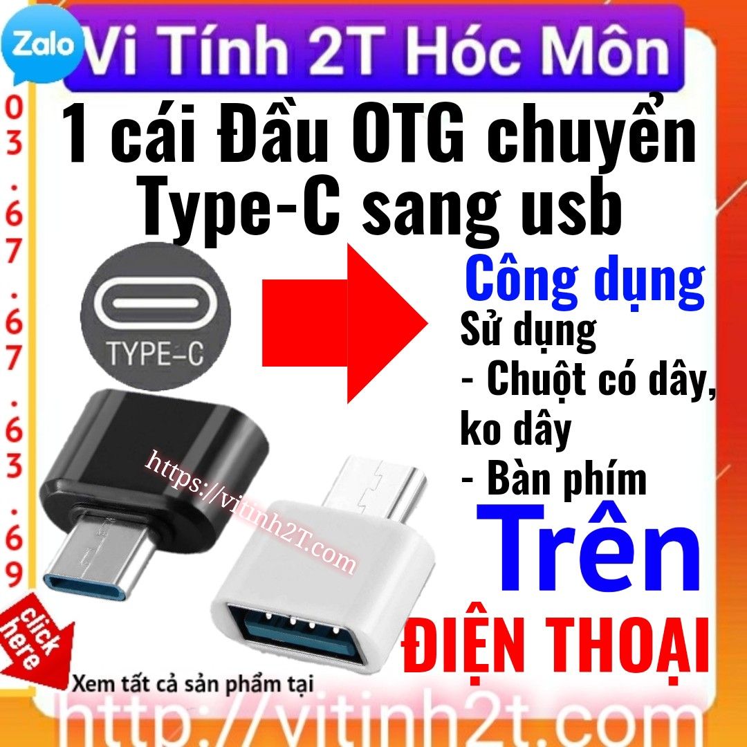 Đầu chuyển USB OTG -Type C ra usb kết nối chuột bàn phím trên điện thoại