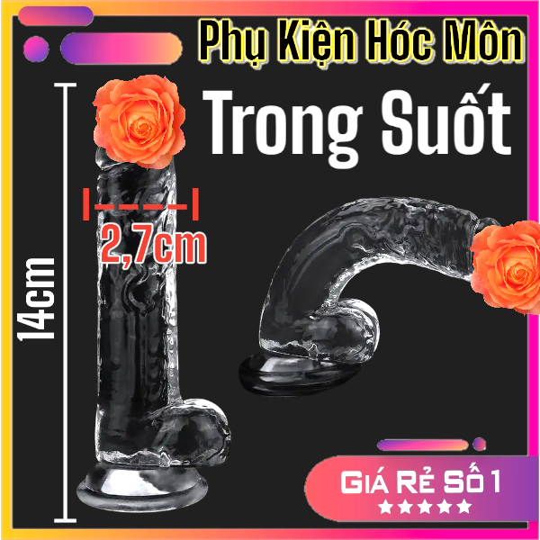 Dương Vật Giả Trong Suốt Suông Đẹp Dẻo Dai | Silicon Cao Cấp | Size 14cm x 2,7cm | Hít Tường Hít Đất | Clear Dildo | Đồ Chơi Tình Yêu | Chính Hãng | Giá Tốt | Kín Đáo | An Toàn | Vi Tính Hóc Môn