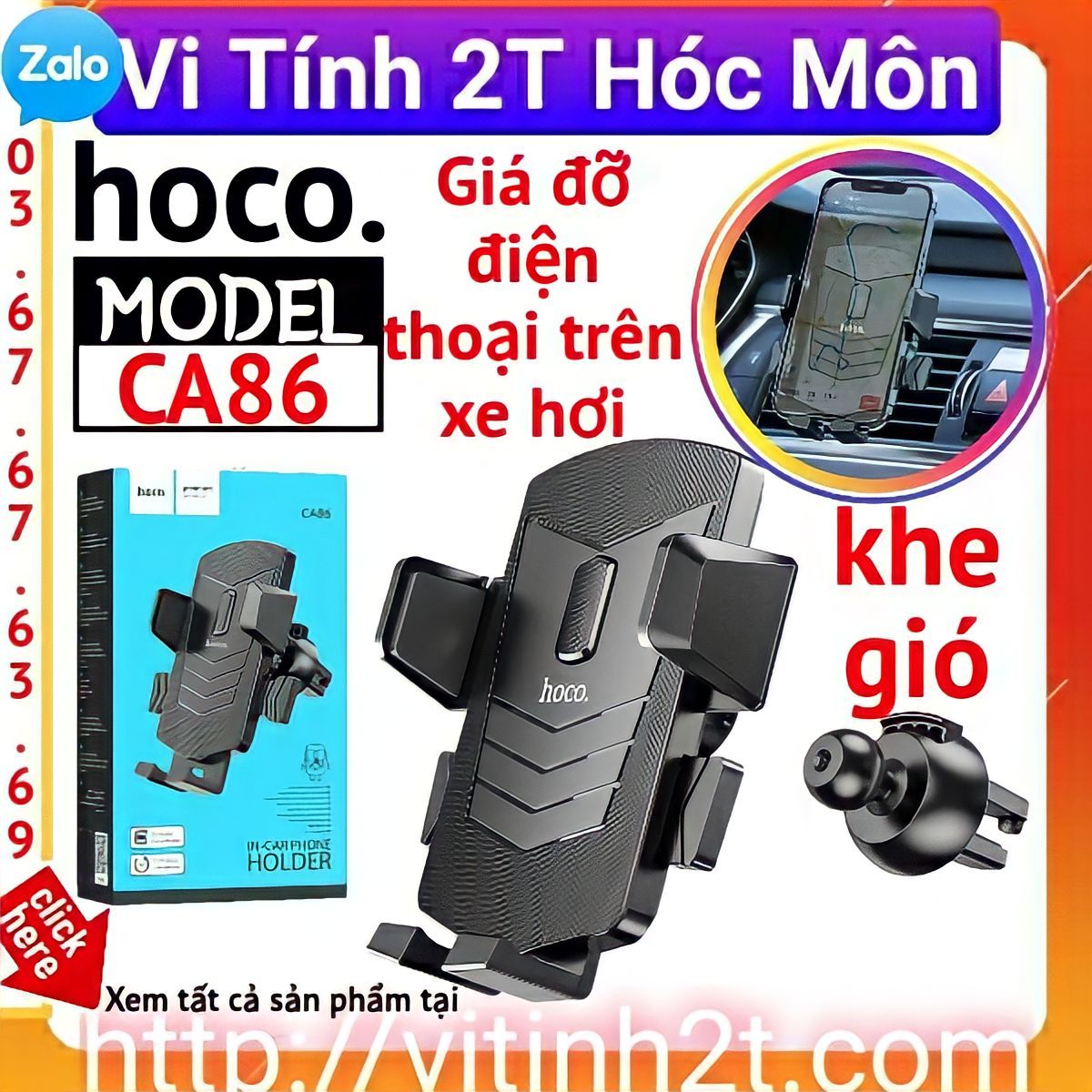 Giá đỡ điện thoại trên xe hơi hoco CA86 kẹp điện thoại trên xe hơi khe gió chính hãng