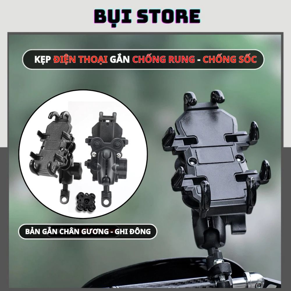 Giá đỡ kẹp điện thoại xe máy BSDDP chống rung cao cấp, gắn ghi đông chân gương chắc chắn chống trộm