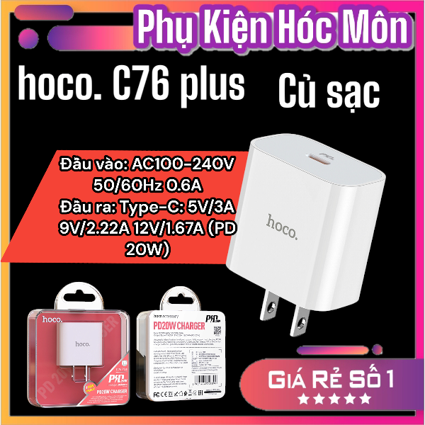 Sạc Nhanh Hoco C76 Plus | PD20W 1 Cổng Type-C | Tương Thích iPhone iPad | Hàng Chính Hãng | Phụ Kiện Giá Rẻ | Vi Tính Hóc Môn