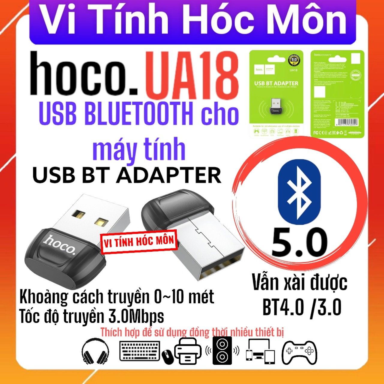 hoco UA18 Usb bluetooth cho máy tính giúp kết nối loa headphone tai nghe loa bluetooth ( Vi Tính Hóc Môn)