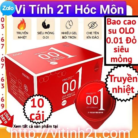 Hộp 10 cái Bao cao su OLO 001 0.01 Đỏ siêu mỏng, chống xuất tinh sớm