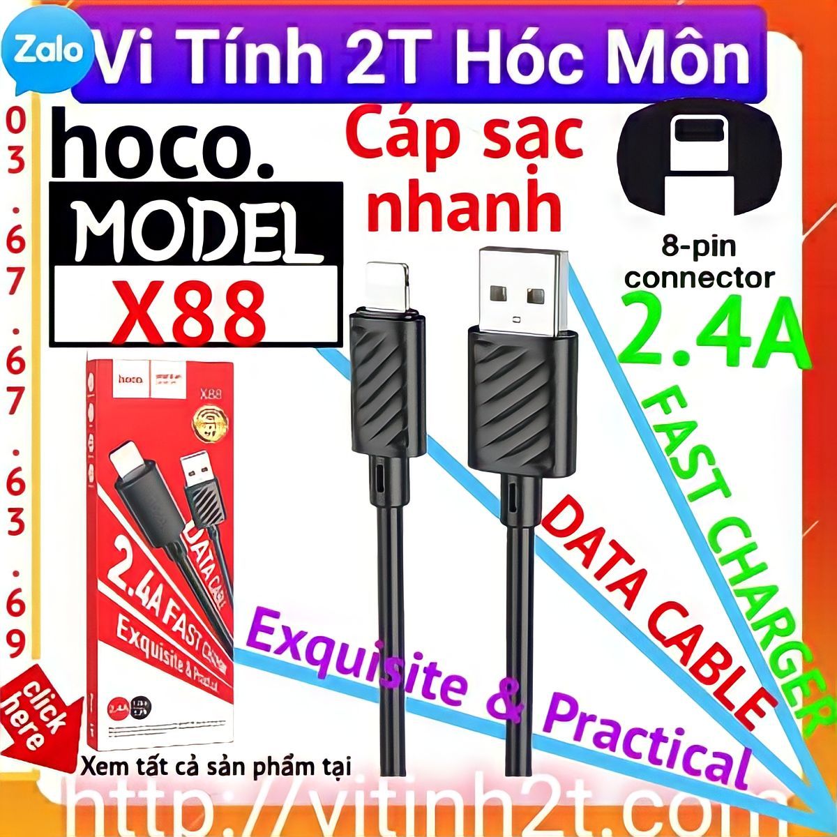 (lightning) hoco x88 cáp sạc nhanh 2.4A