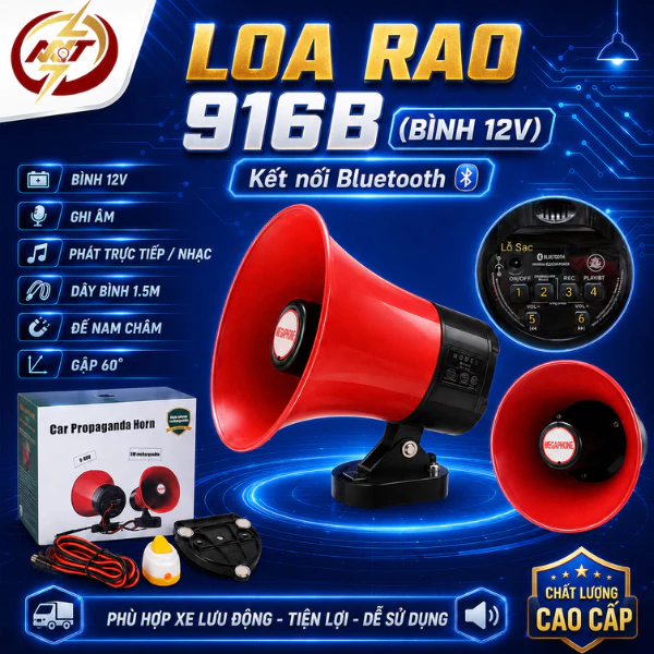 Loa phóng thanh kẹp bình 12v FY-916B có bluetooth