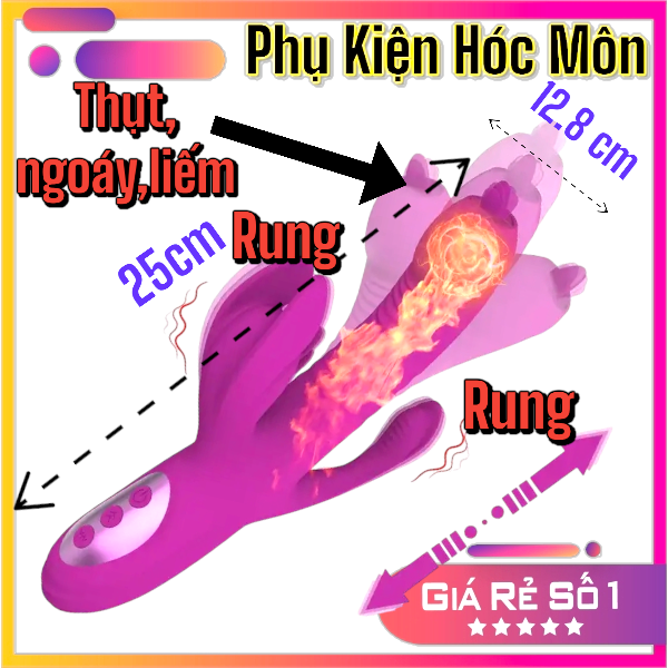 Máy rung điểm G 4 trong 1 hình thỏ  | Vibrator kích thích âm vật và điểm G | Lưỡi liếm xoay rung đẩy thụt | 10 chế độ rung mạnh | 7 chế độ xoay thu vào | Chất liệu silicone cao cấp | Có nhiệt làm ấm | Thiết kế cho nữ | Kín đáo an toàn | Sextoy cao