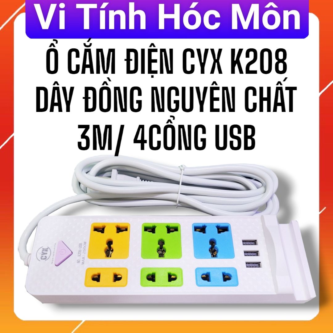 Ổ CẮM ĐIỆN CYX K208 DÂY ĐỒNG NGUYÊN CHẤT 3M/ 4CỔNG USB