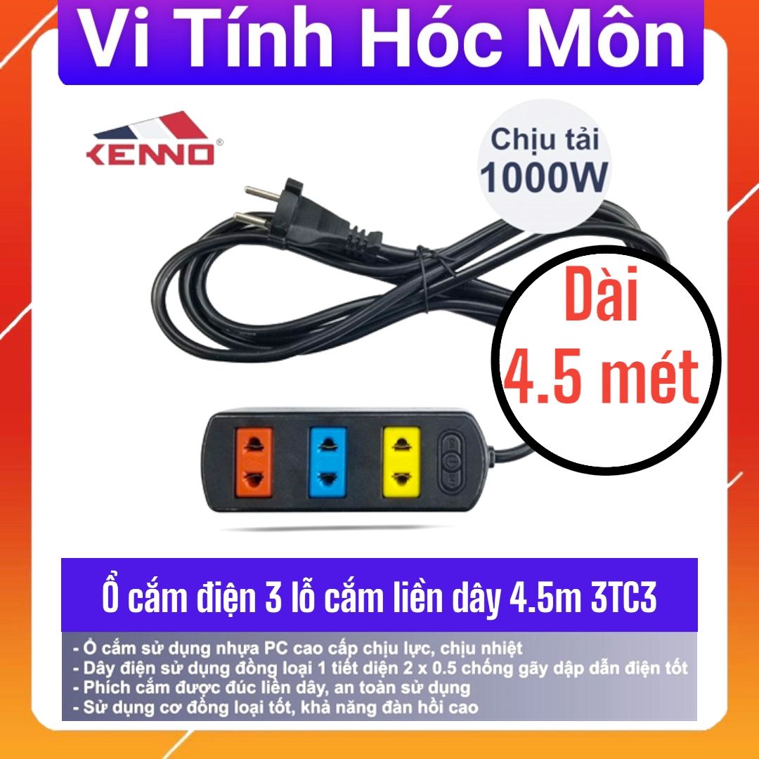 Ổ Cắm Điện Kenno 3 Lỗ Màu Dây 4.5m Chính Hãng