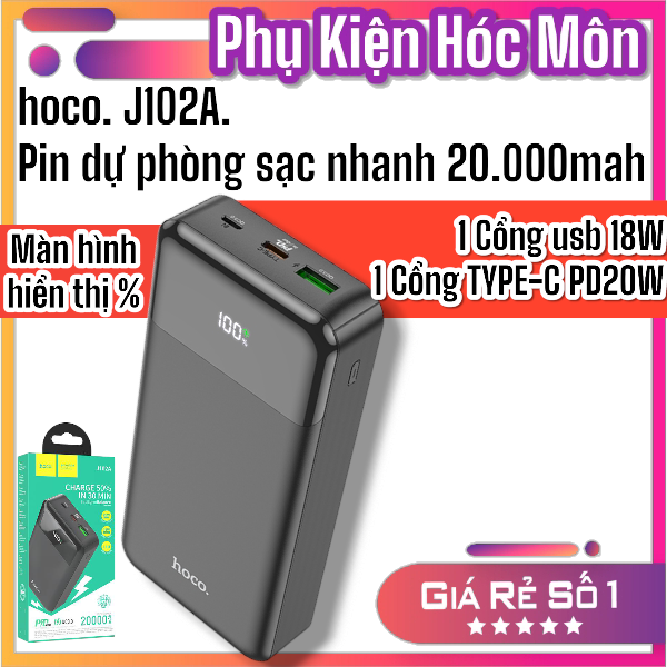 Pin Sạc Dự Phòng Hoco J102A  20000mAh - Sạc Nhanh 20W, Type-C In/Out Chính Hãng