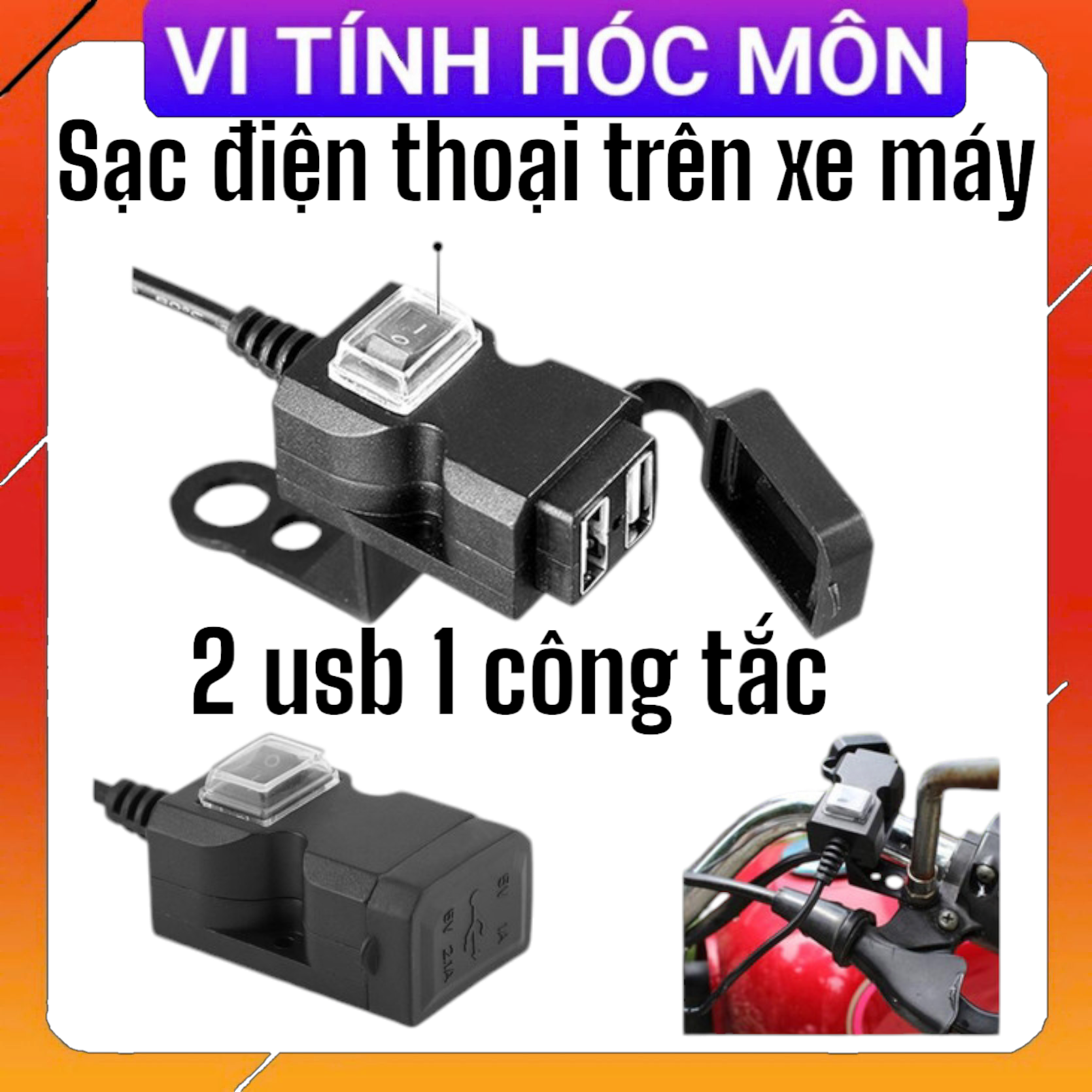 SẠC ĐIỆN THOẠI XE MÁY 2 CỔNG USB 12 - 24V - SẠC XE MÁY