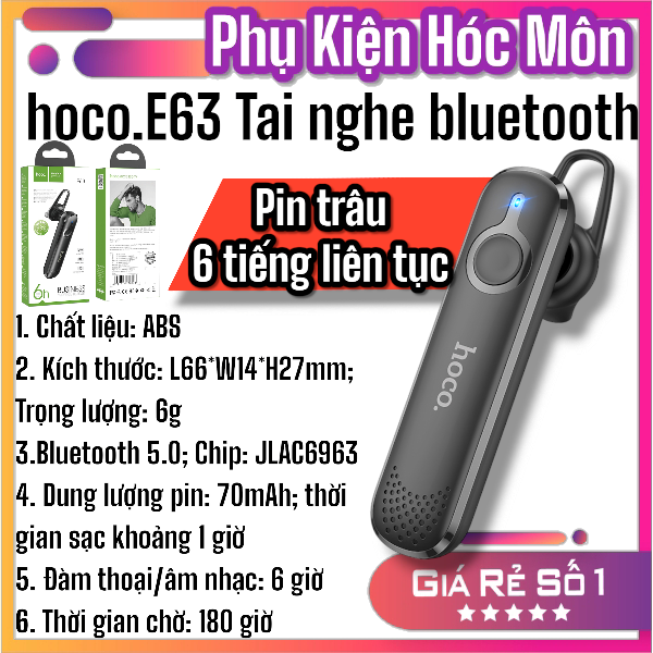 Tai nghe Bluetooth Hoco E63 | Tai nghe 1 bên Diamond Business | Tai nghe đàm thoại công việc | Tai nghe chống ồn pin bền | Tai nghe Hoco chính hãng | Phụ kiện giá tốt | Vi Tính Hóc Môn