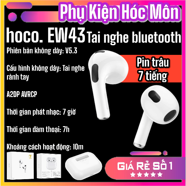 Tai Nghe Bluetooth Hoco EW43 V5.3 | Cao Cấp 7H Nghe Nhạc | Tích Hợp Micro Đàm Thoại | Âm Thanh Sống Động | Vi Tính Hóc Môn
