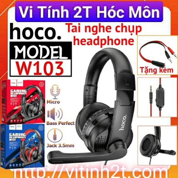 Tai nghe chụp Headphone chơi game có dây Hoco W103 jack 3.5mm dài 1.2m -Tương thích nhiều thiết bị chính hãng