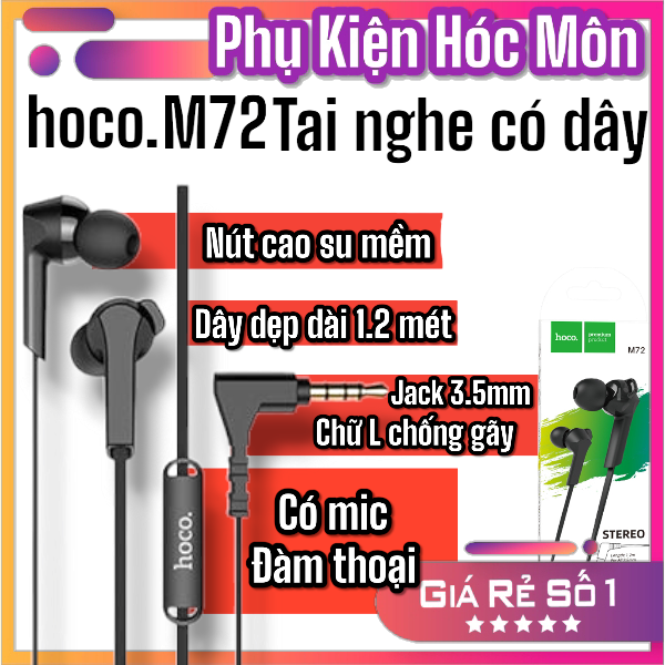 Tai nghe HOCO M72 đầu 3.5 chữ L chống gãy chính hãng