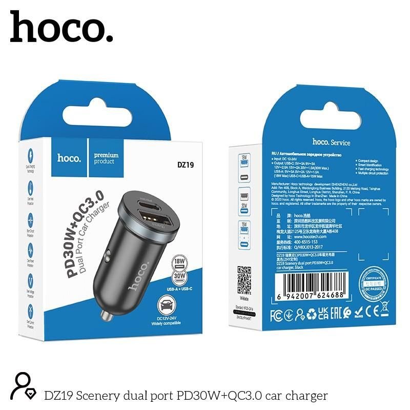 Tẩu sạc ô tô Hoco DZ19 30W | Sạc nhanh hai cổng USB | Sạc xe hơi cao cấp | Sạc ô tô Hoco chính hãng | Tẩu sạc nhanh Hoco DZ19 | Bộ sạc ô tô USB 30W | Vi Tính Hóc Môn