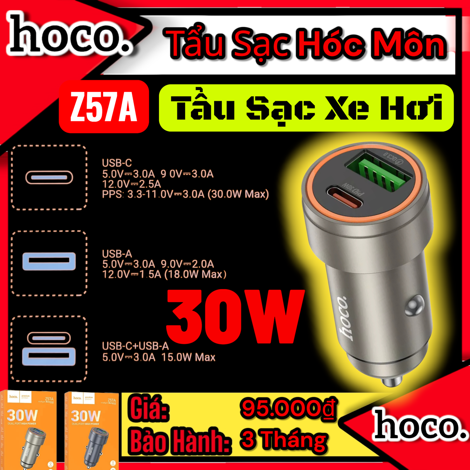 (có VAT) Tẩu Sạc Ô Tô Hoco Z57A 30W | Sạc Nhanh Cao Cấp | Hỗ Trợ PD QC | Phụ Kiện Xe Hơi | Chính Hãng Hoco | An Toàn | Bền Bỉ | Dùng Cho Ô Tô | Điện Thoại | Tablet | Giá Tốt | Vi Tính Hóc Môn | HOCO Hóc Môn