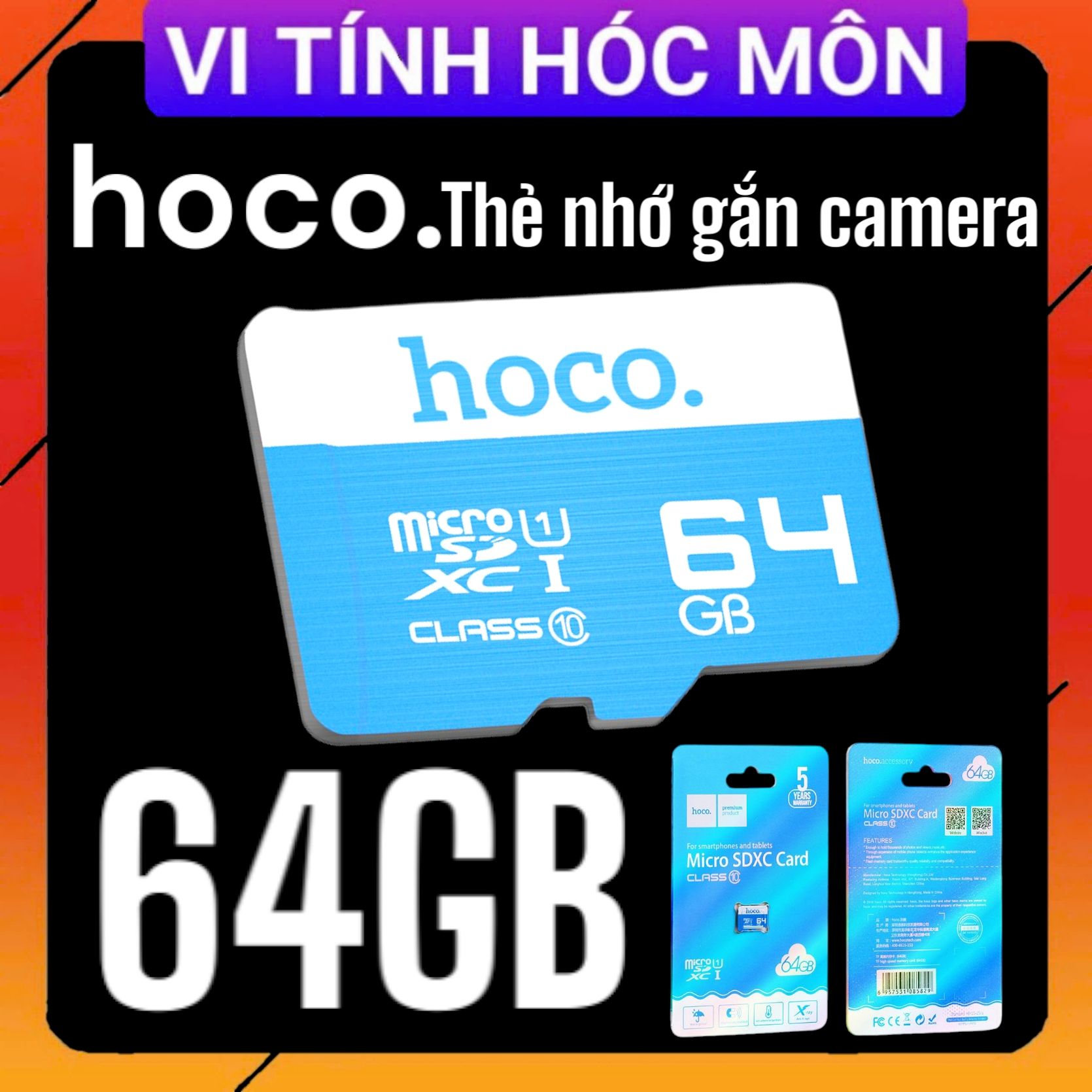 Thẻ nhớ 64GB class 10 tốc độ cao - chính hãng Hoco - chuẩn MicroSD dùng cho điện thoại - camera ip - máy ảnh