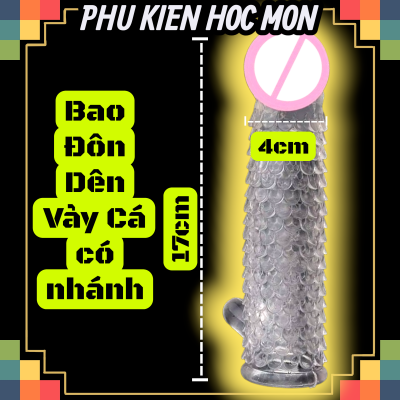 Bao đôn dê vảy cá 17x4cm Wholesale Reusable Soft Silicon Waterproof Condom with Spike Dotted Ring Sheath for Men