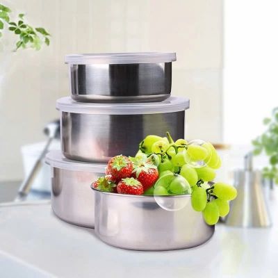 Bộ 5 Thố INOX TRÒN Có Nắp Đậy Chống Bụi An Toàn Sử Dụng - Bộ 5 Hộp Lạnh Đựng Thực Phẩm, Cơm Tiện Lợi