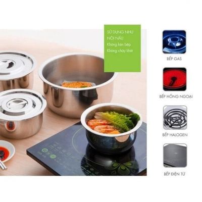 Bộ 5 Thố Inox Không Quai Có Nắp Đậy Đủ Kích Thước Cao Cấp