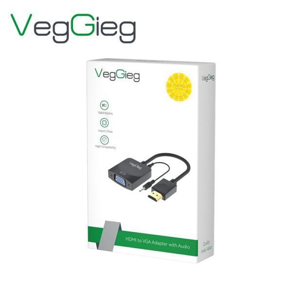 ( CÓ VAT) Cáp HDMI sang VGA VegGieg V-Z902 | Cáp chuyển HDMI to VGA có Audio | Bộ chuyển HDMI sang VGA Full HD 1080P | Cáp HDMI sang VGA cho PC Laptop | Cáp chuyển tín hiệu HDMI sang VGA | HDMI to VGA Adapter có âm thanh | Cáp HDMI sang VGA chính hãng | C