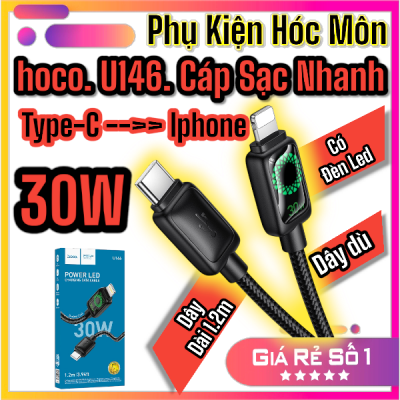 Cáp sạc dữ liệu Mundo PD30W Hoco U146 iPhone | Cáp sạc nhanh Hoco chính hãng | Dây sạc Lightning bọc dù chống rối | Hỗ trợ sạc nhanh PD30W | Phụ kiện điện thoại bền đẹp | Dòng truyền ổn định an toàn | Vi Tính Hóc Môn