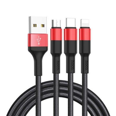 Cáp Sạc Hoco X26 3 in 1 cổng Lightning + Micro Usb + Type-C
