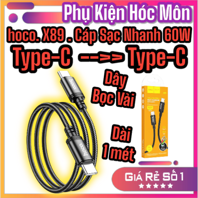 Cáp sạc Hoco X89 Type-C to Type-C | Sạc nhanh chính hãng | Dây dù bện siêu bền | Tương thích Samsung | iPhone 15 | Xiaomi | 1M | Vi Tính Hóc Môn