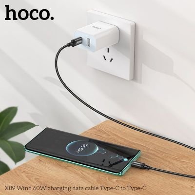 Cáp sạc Hoco X89 Type-C to Type-C | Sạc nhanh chính hãng | Dây dù bện siêu bền | Tương thích Samsung | iPhone 15 | Xiaomi | 1M | Vi Tính Hóc Môn