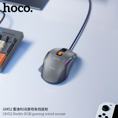 Chuột chơi game 6 NÚT có dây Hoco GM52 Reddy RGB 12800 DPI GAMING