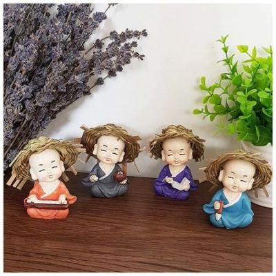 Combo 4 Chú Tiểu Cầm Kỳ Thi Họa | Trang Trí Phòng Thờ | Đồ Phong Thủy Ý Nghĩa | Quà Tặng Bình An | Decor Tượng Chú Tiểu Mini | Vi Tính Hóc Môn